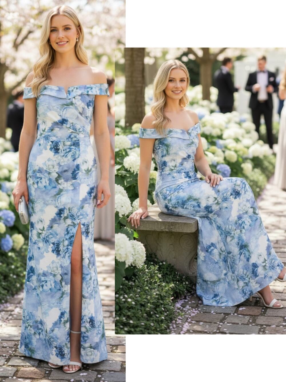 NWT ADRIANNA PAPELL DRESS BLUE WEDDING GUEST MAXI LONG GOWN EVENING FORMAL
